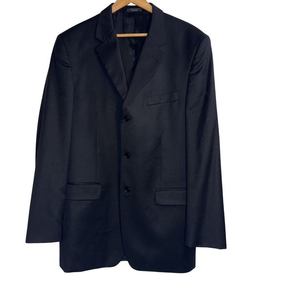Jones New York Suit Men 44L Black Solid Single Breasted 100%  Wool 36X31 cuffed - Picture 11 of 15